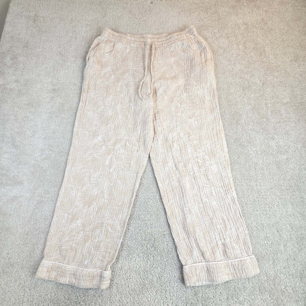 Haven Well Within Womens Beige Palm Leaf‎ Cotton Gauze Pants Lounge Size M